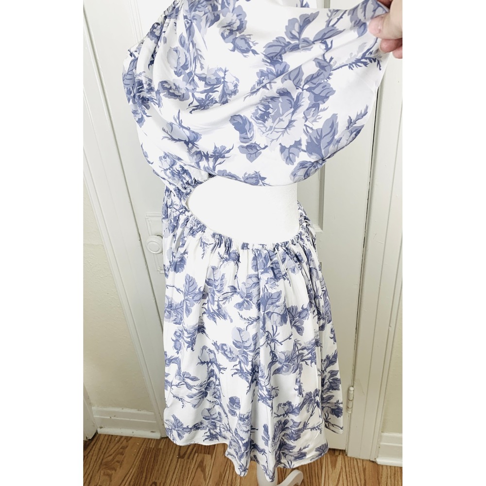 Bardot Eden Mini‎ Dress XL Lilac Blue Floral Side Cutouts Coquette BabyDoll Boho - Picture 15 of 16
